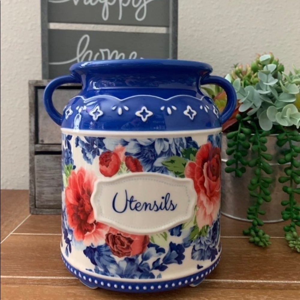 New Pioneer Woman Heritage Floral Utensil Crock